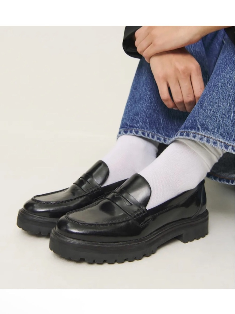 Reformation Agathea Chunky Loafer Black Leather Minimalist Preppy  Size 8